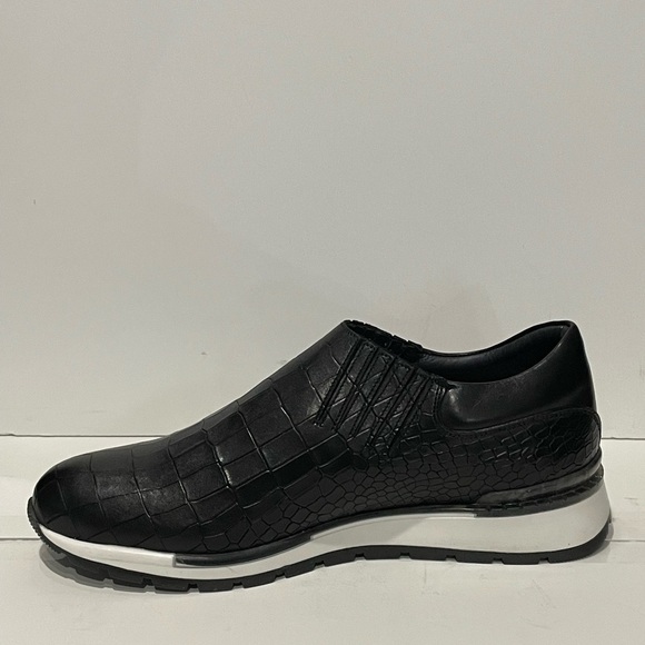 Duca shoes sneaker black leather calf alligator print slip. On - Picture 3 of 6